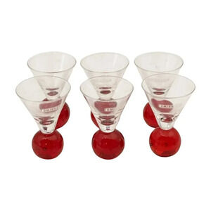 Smirnoff Lot 6 Vodka Glasses Specialty Red Ball Base  Clear Shot Glass